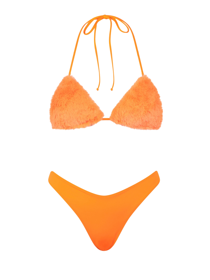 Woman fluo orange triangle bikini