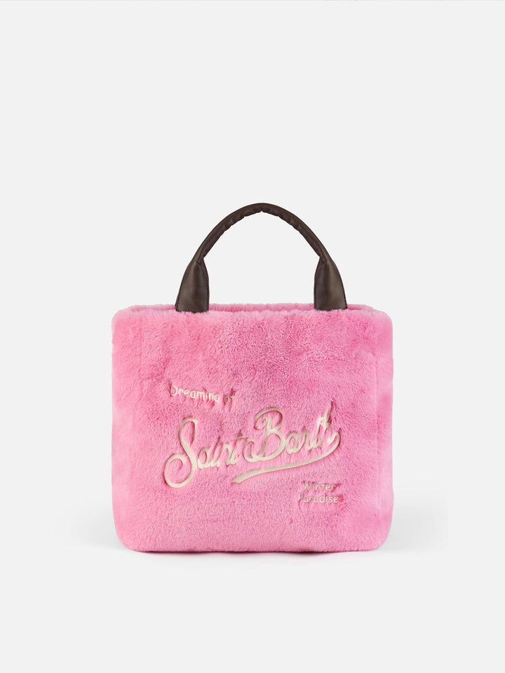 Furry soft Colette fuchsia handbag with shoulder strap