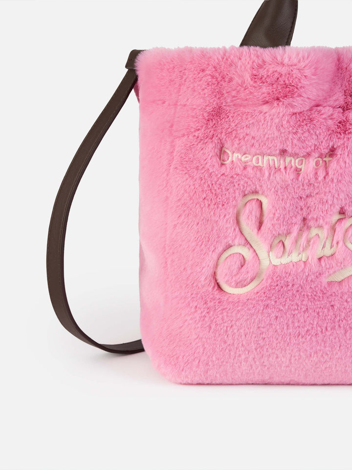 Furry soft Colette fuchsia handbag with shoulder strap