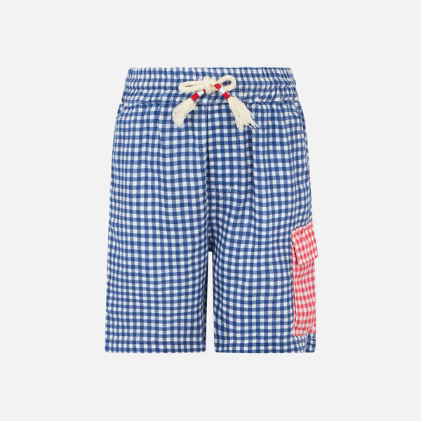 Bermudashorts aus Leinen in Vichy-Blau