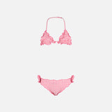 Girl triangle bikini with pink gingham print