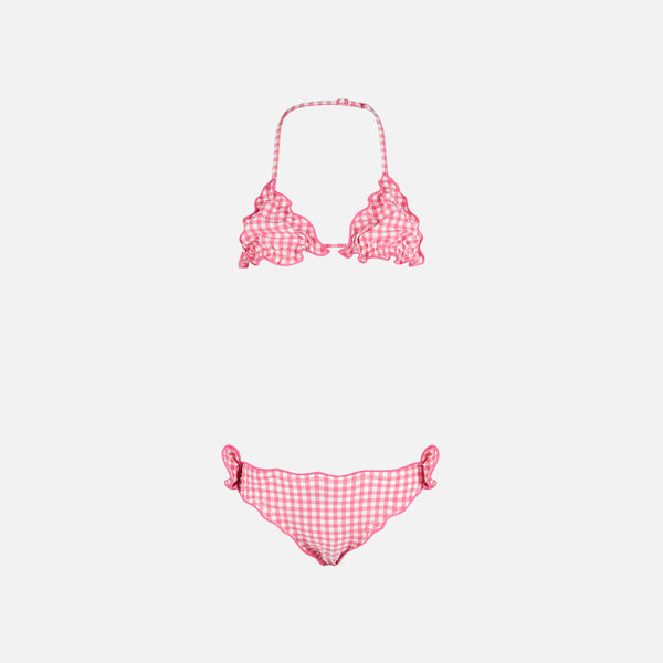 Mädchen-Triangel-Bikini mit rosa Gingham-Print