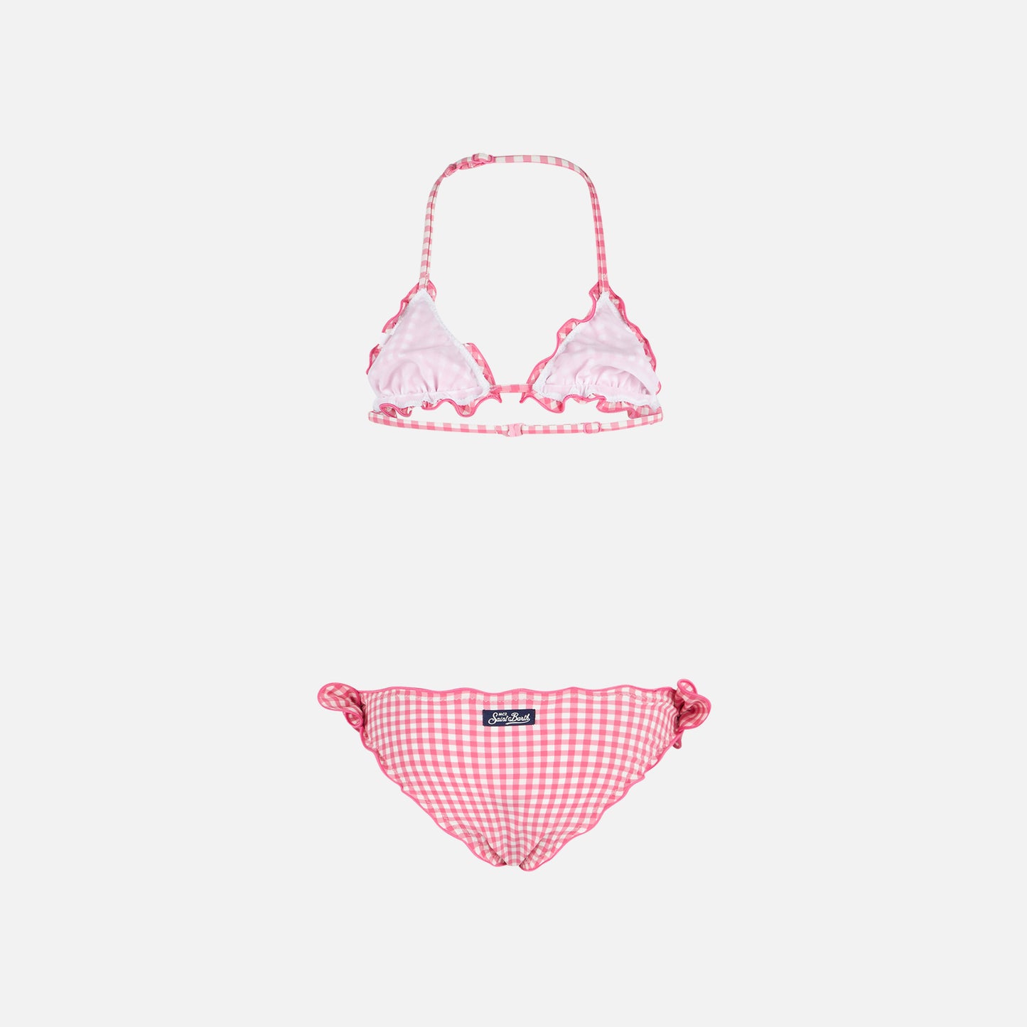 Girl triangle bikini with pink gingham print