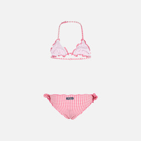 Girl triangle bikini with pink gingham print
