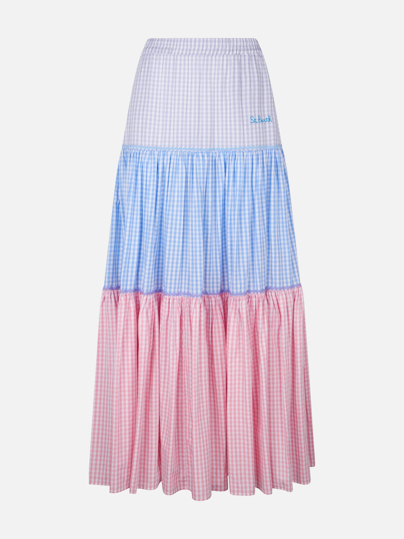 Gingham print cotton skirt