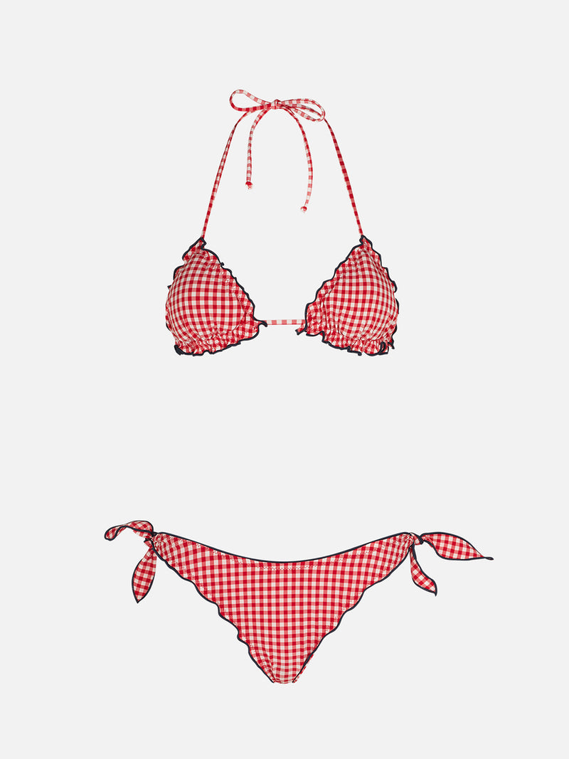 Bikini da donna a triangolo con stampa vichy