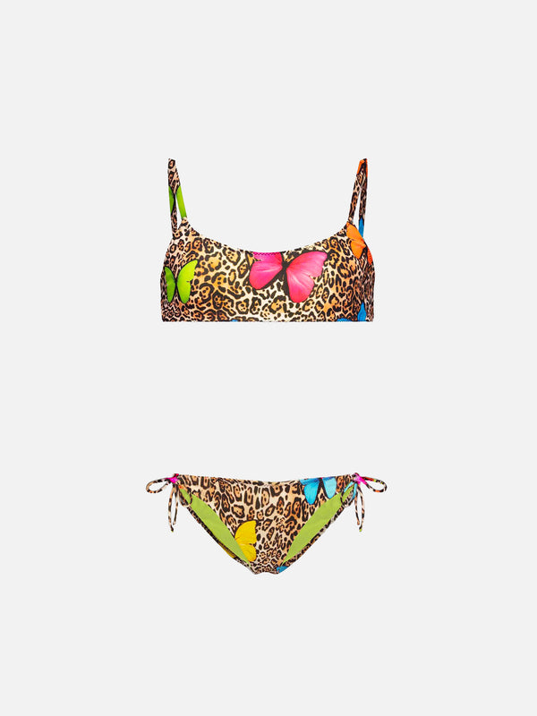 Mädchen-Bikini mit Animal-Print und Schmetterlingen