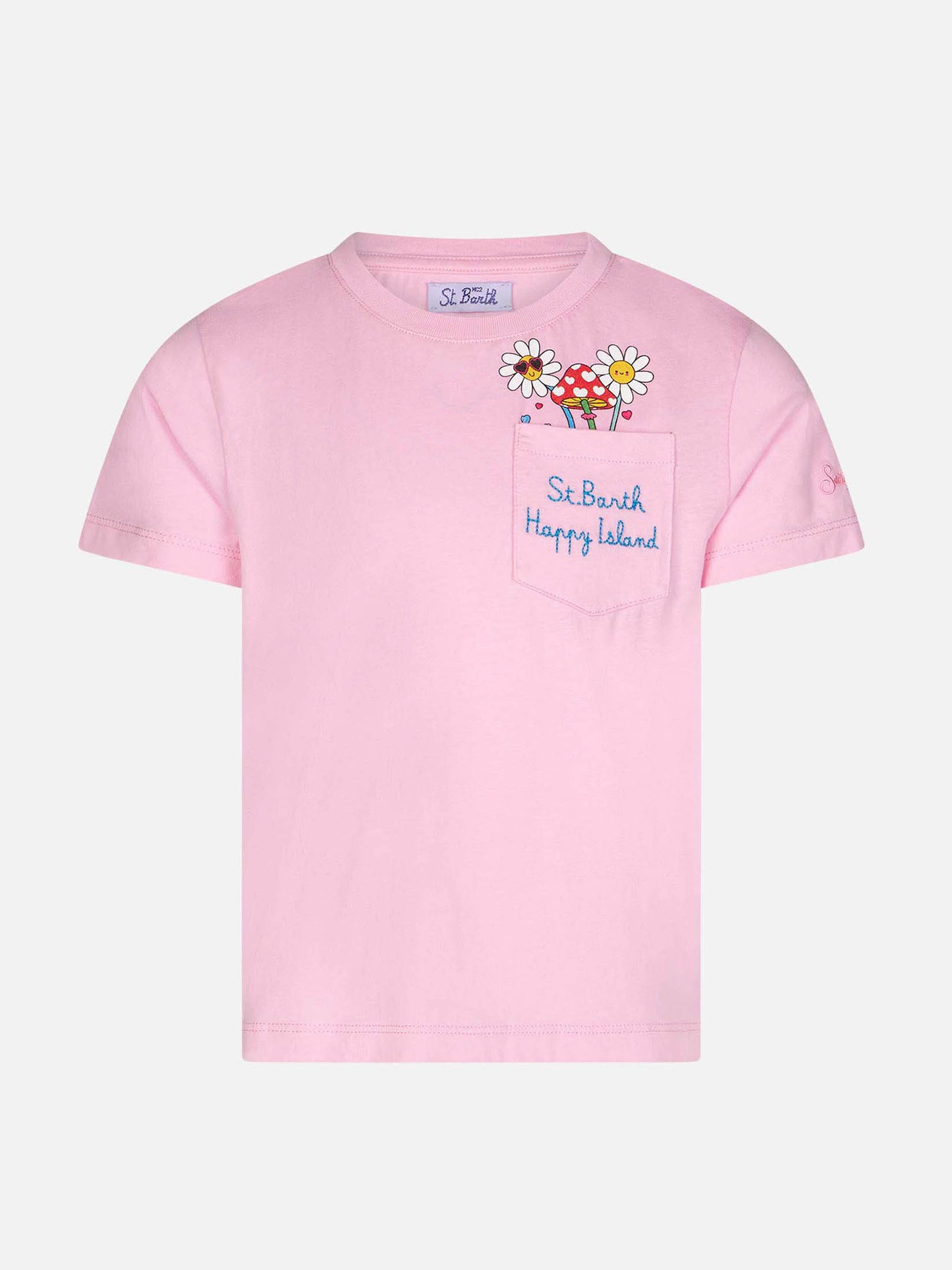 Girl cotton t-shirt with St. Barth Happy Island embroidery