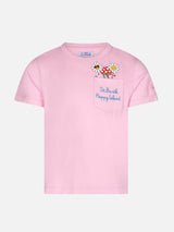 Girl cotton t-shirt with St. Barth Happy Island embroidery