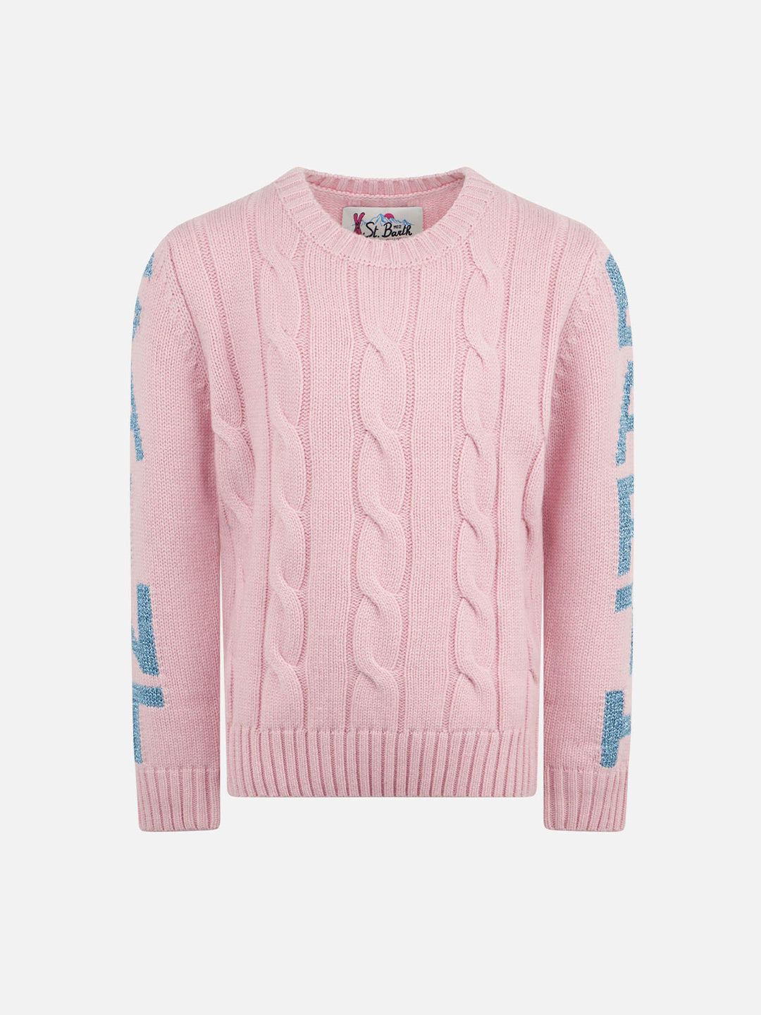 Girl crewneck braided sweater with Saint Barth lurex print