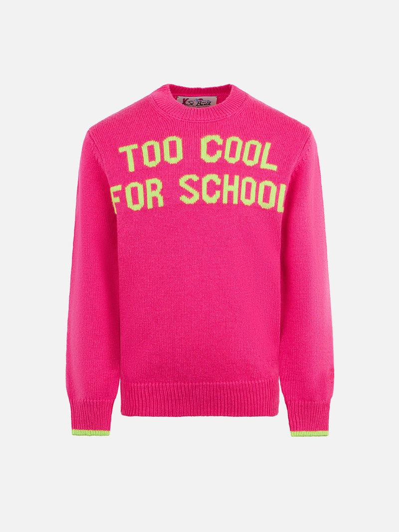 Girl crewneck sweater with Too Cool for School print