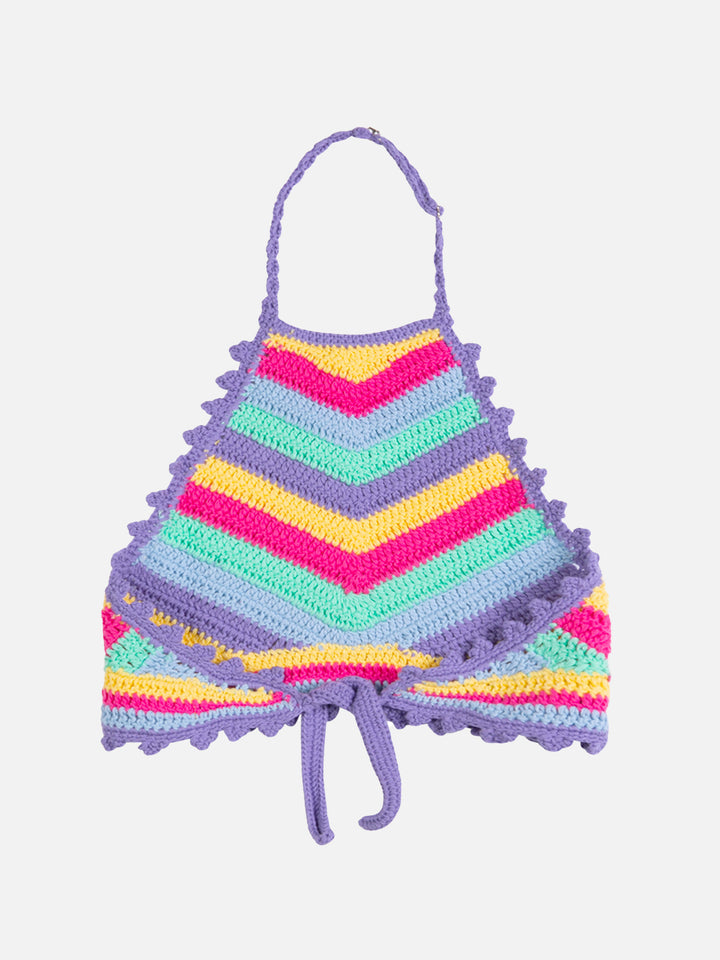 Top all'uncinetto da bambina con scollo all'americana