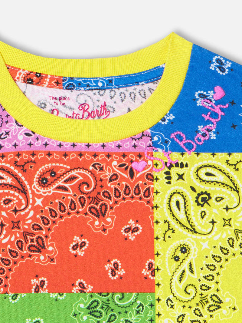 Baumwollkleid für Mädchen mit fluoreszierendem Bandana-Print