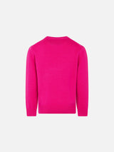 Fluo-Rosa-Pullover für Mädchen, gelbe Fluo-Piccola-Peste-Stickerei