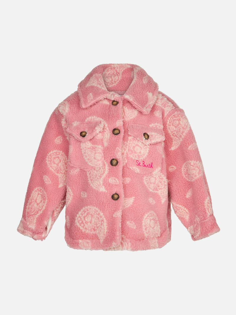 Girl sherpa overshirt with paisley print