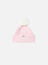 Girl pink beanie with pompon