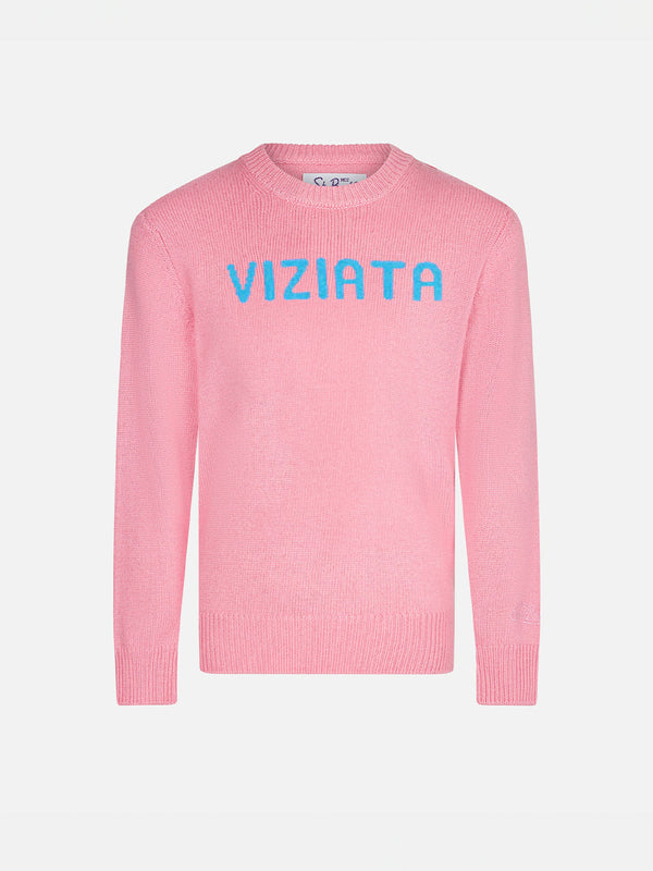 Pink girl sweater with Viziata print