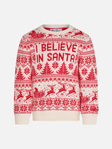 Girl sweater with I believe in Santa jacquard print