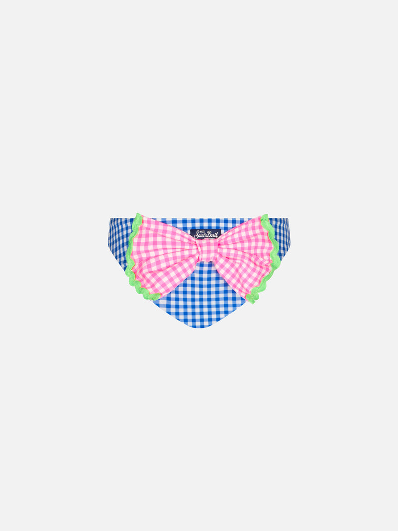 Girl swim briefs with white and bluette vichy print