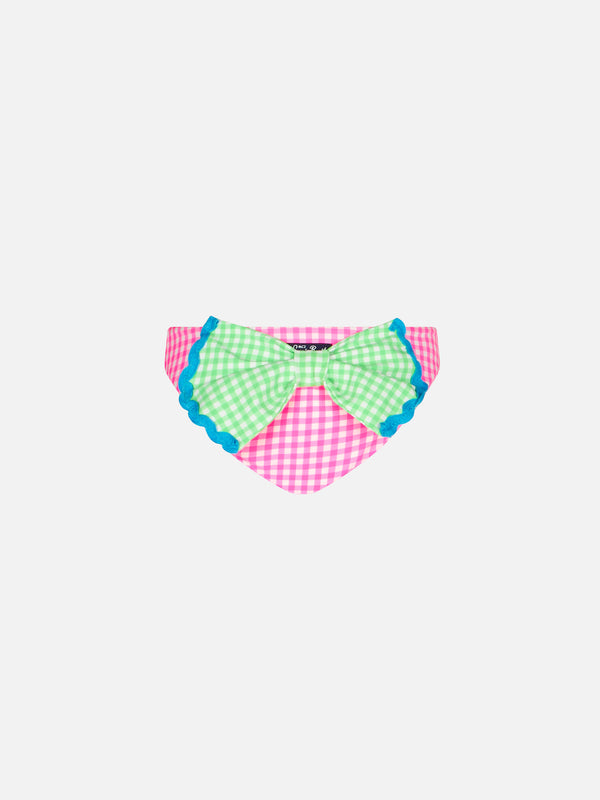 Girl swim briefs with white and pink vichy print