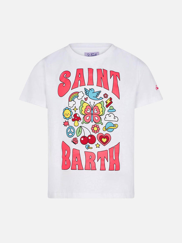 T-shirt da bambina in cotone con stampa Saint Barth