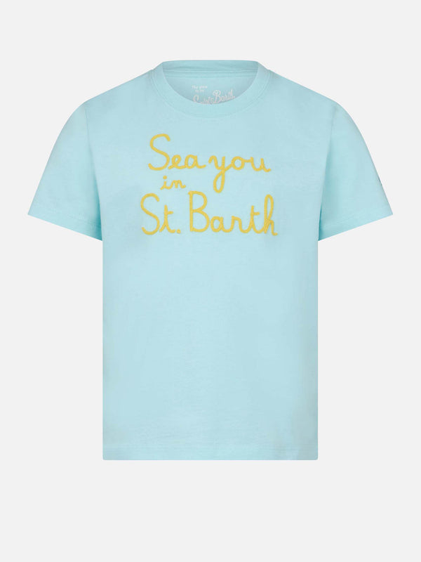 Mädchen-T-Shirt mit „Sea you in St. Barth“-Stickerei