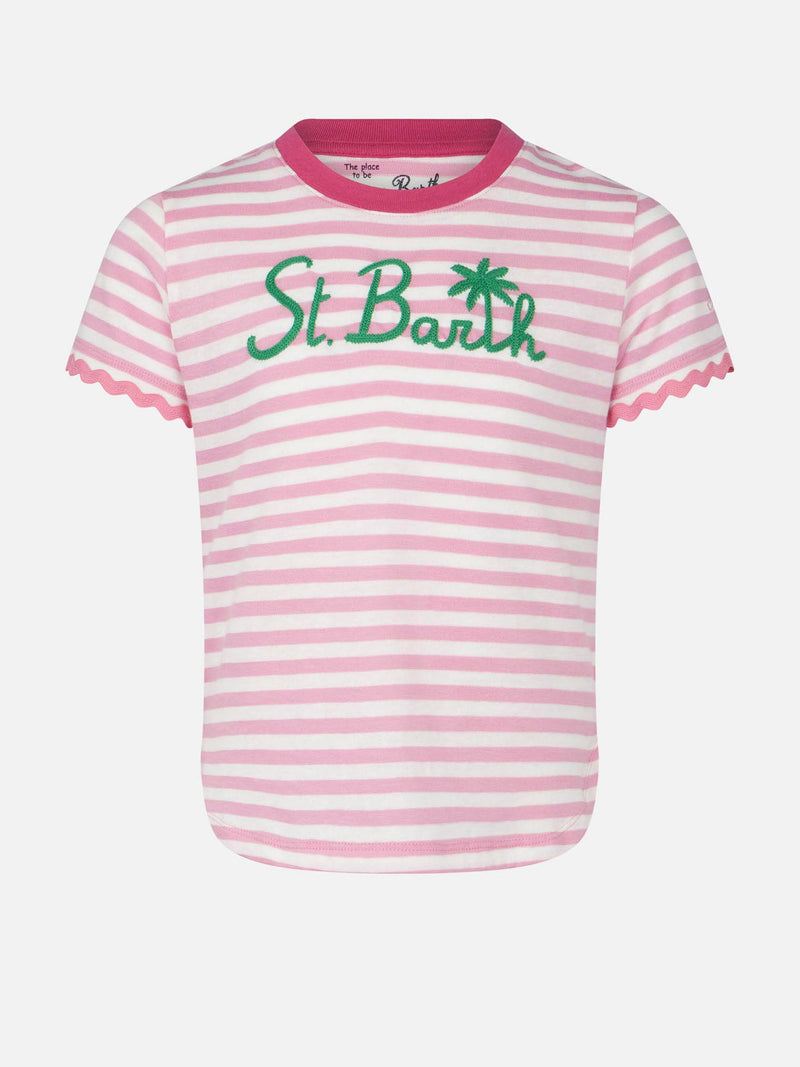 T-shirt da bambina con righe e ricamo