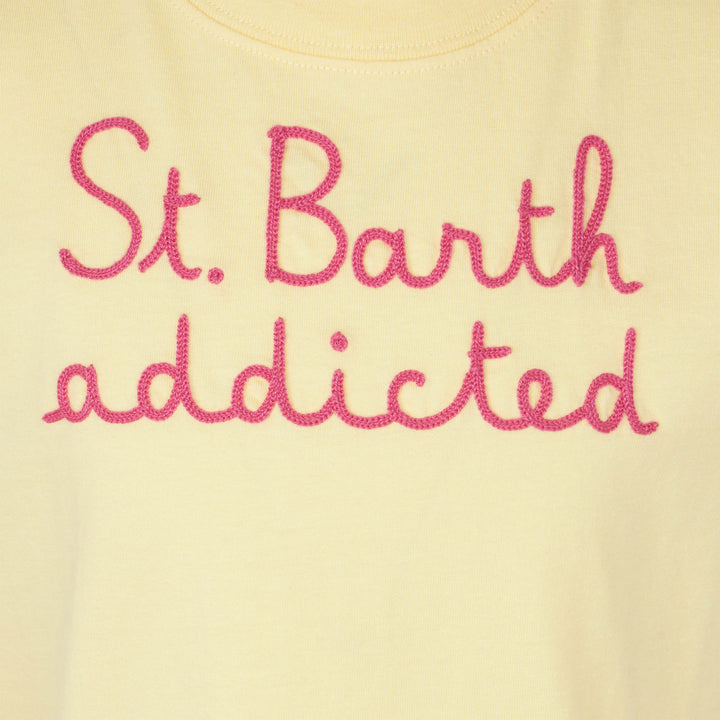 T-shirt da bambina con ricamo St. Barth addicted