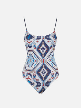 Woman one piece swimsuit with glitter aztec print - MC2 Saint Barth