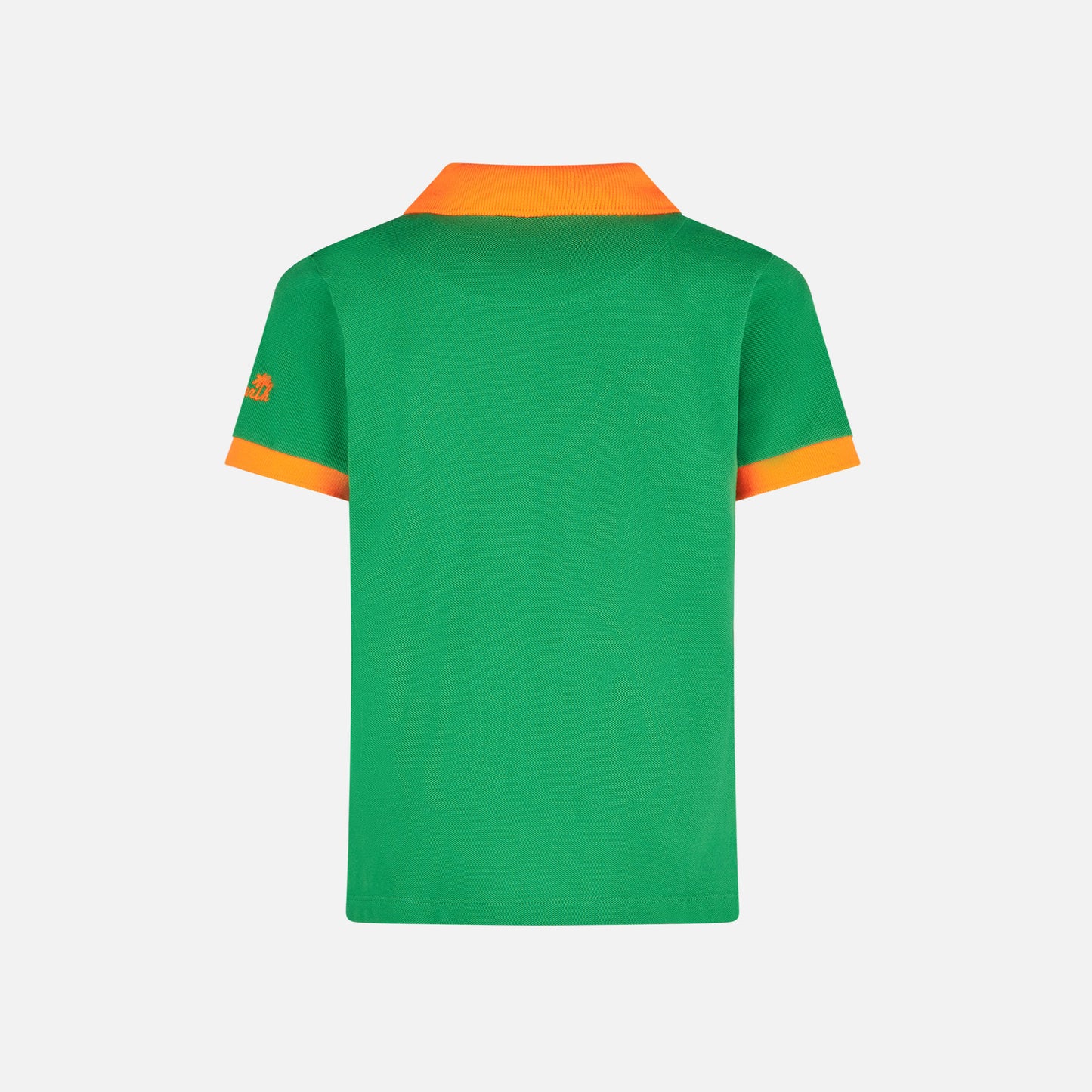 Boy green piquet polo with orange St. Barth logo