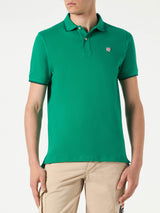 Green piquet polo with St. Barth logo