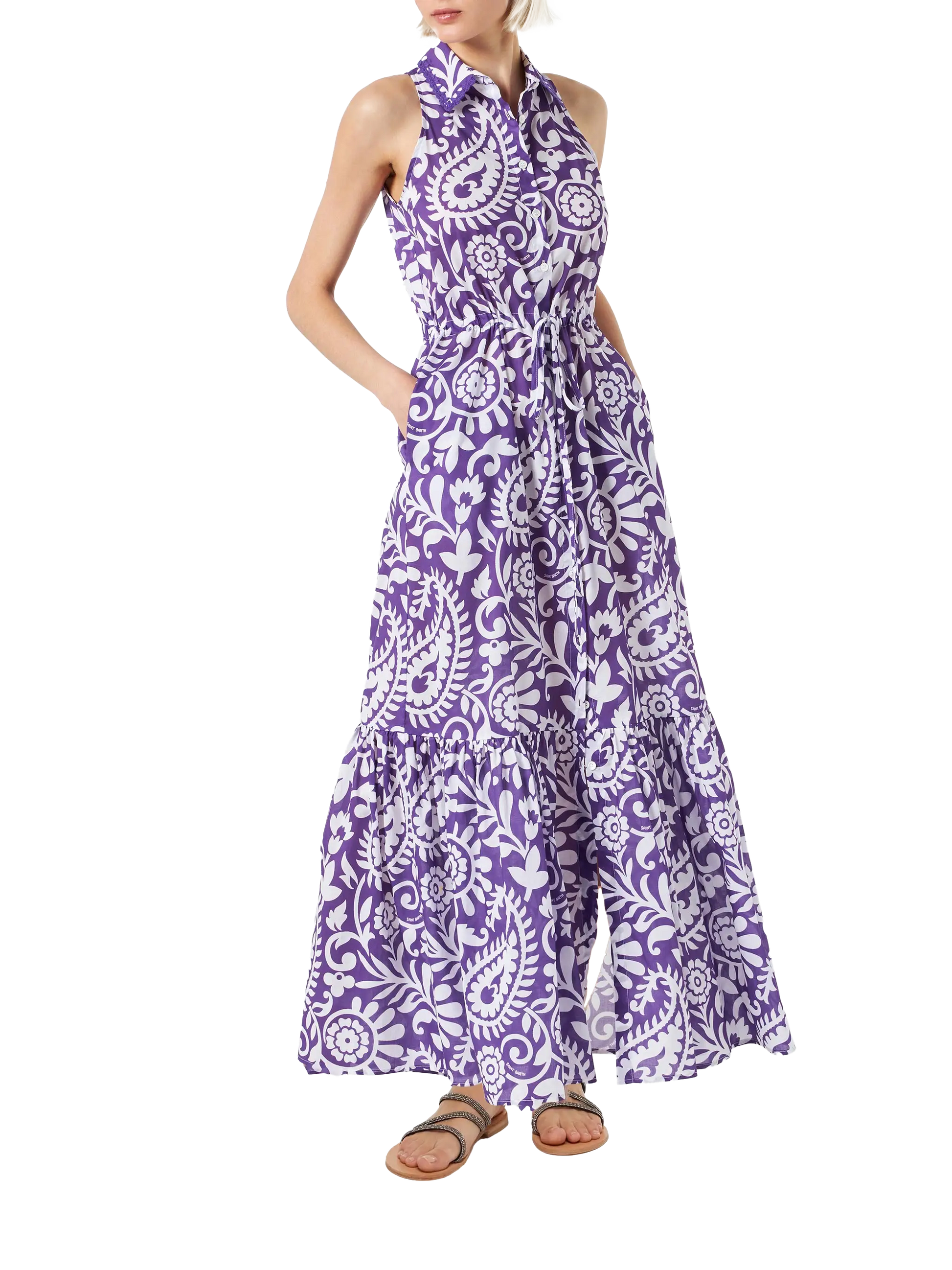 purple paisley maxi dress 70s 'le Voys' Purple Paisley Maxi Dress / Small