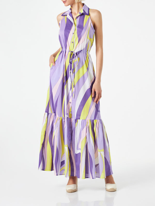 Woman halterneck dress with wave print