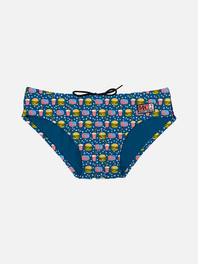 Boy swim briefs with hamburger print