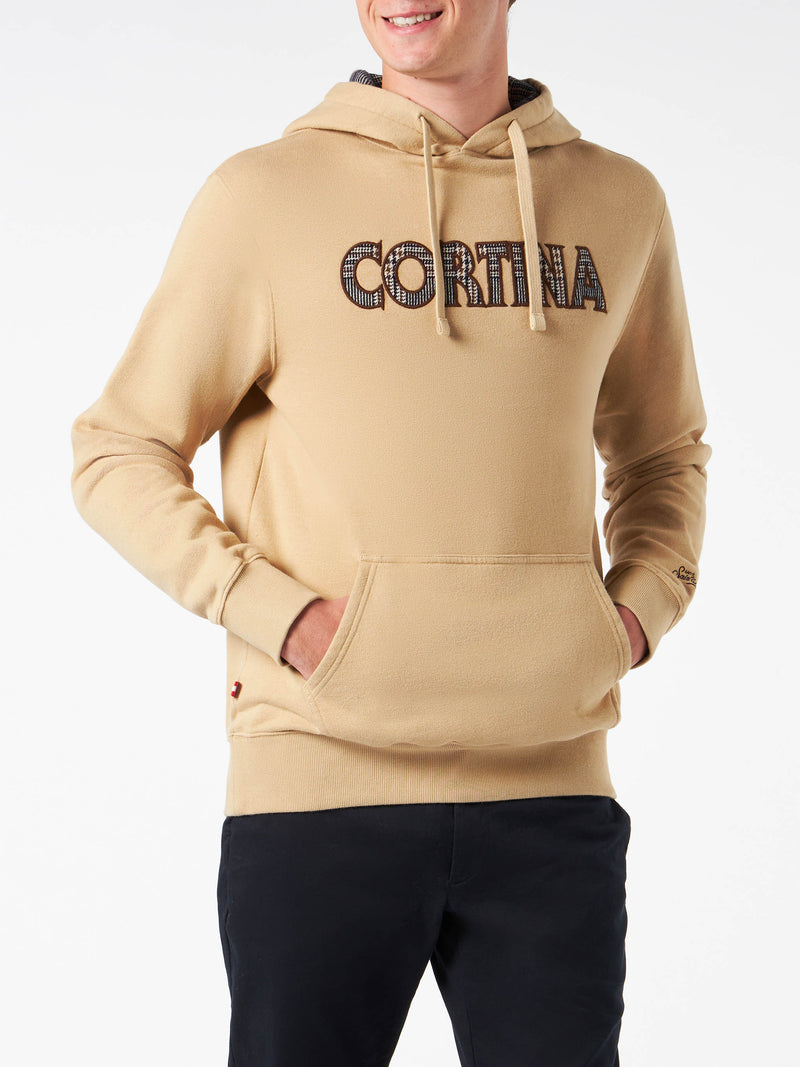 Herren-Kapuzenpullover in Beige mit Cortina-Aufnäher