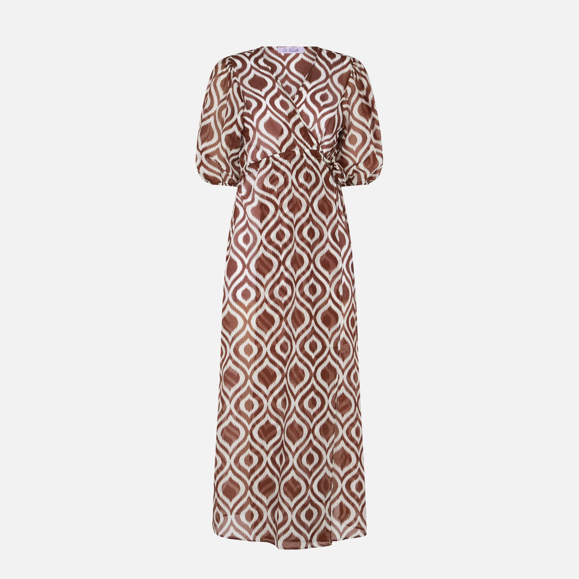 Cotton and silk long Beach dress Bliss with ikat print