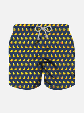 Boy light fabric swim shorts with ducky print