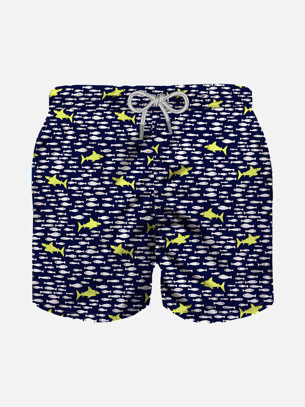 Boy swim shorts with sharks and fishes print