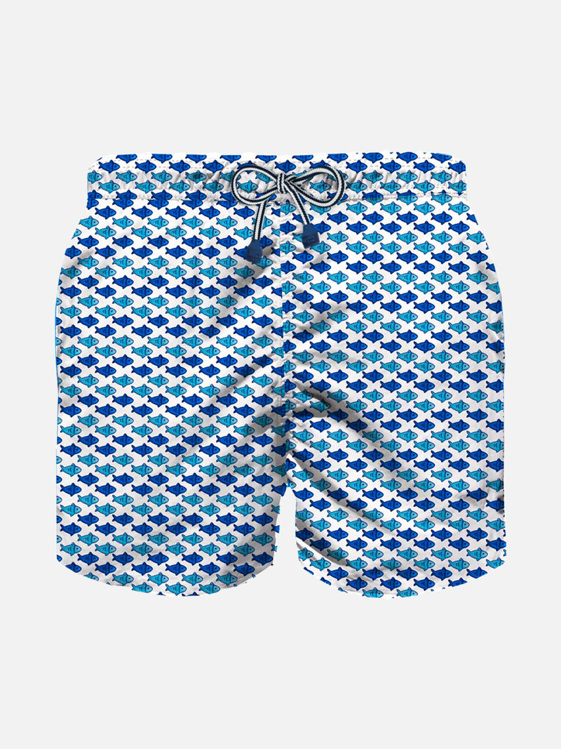 Boy light fabric swim shorts wth fish print