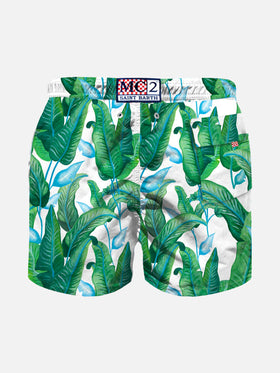 Boy swim shorts with tropical print