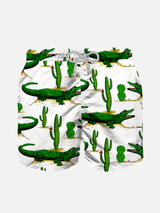 Boy swim shorts with crocodile and cactus print