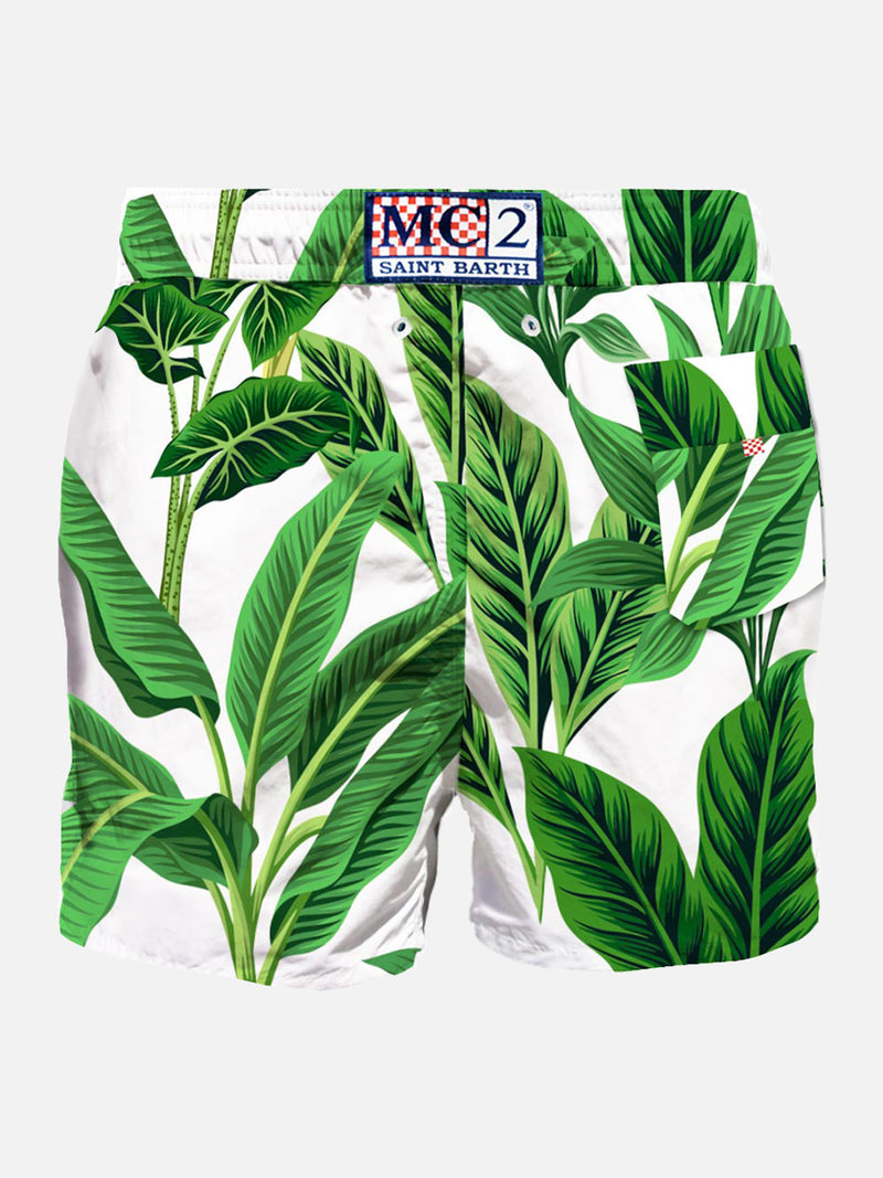 Mittellange Badeshorts mit tropischem Print