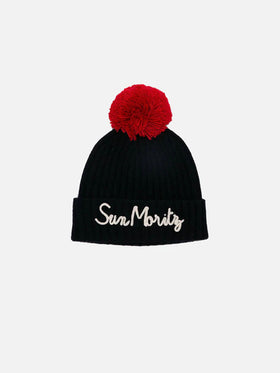 Kid hat with Sun Moritz embroidery and pompon