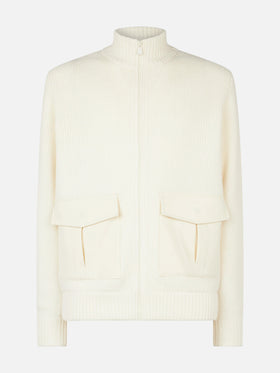 Man knitted bomber with felt pockets