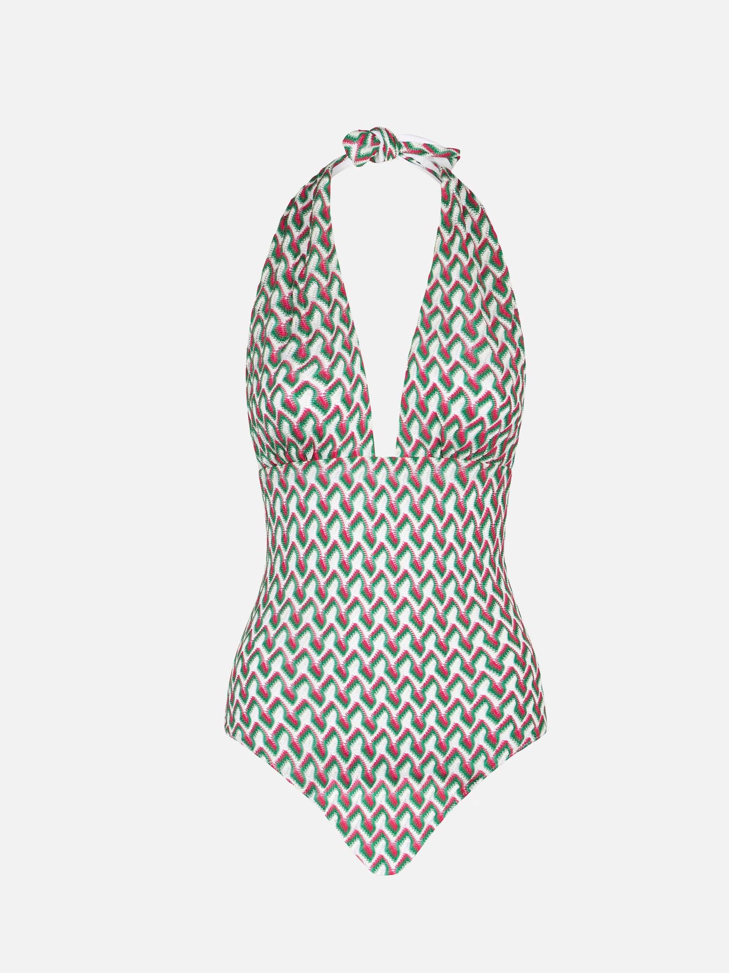 Fucsia and green knitted  pattern one piece