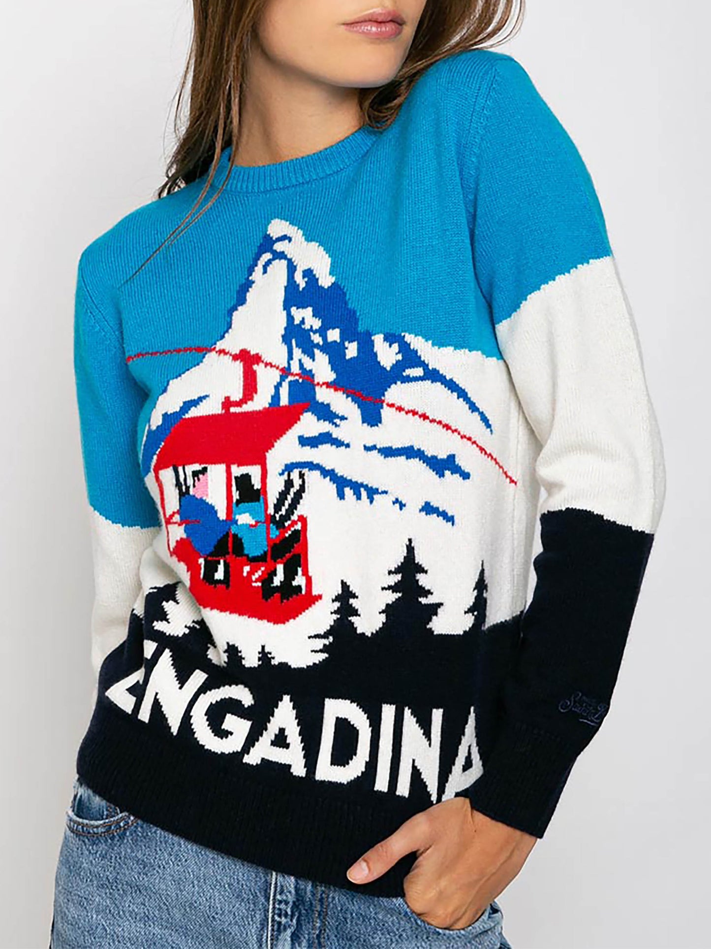 Maglione da donna Engadina stampa cartolina vintage