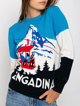 Maglione da donna Engadina stampa cartolina vintage