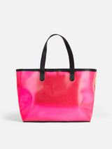 Rosa transparente PVC-Strandtasche mit Summer Vibes-Aufdruck