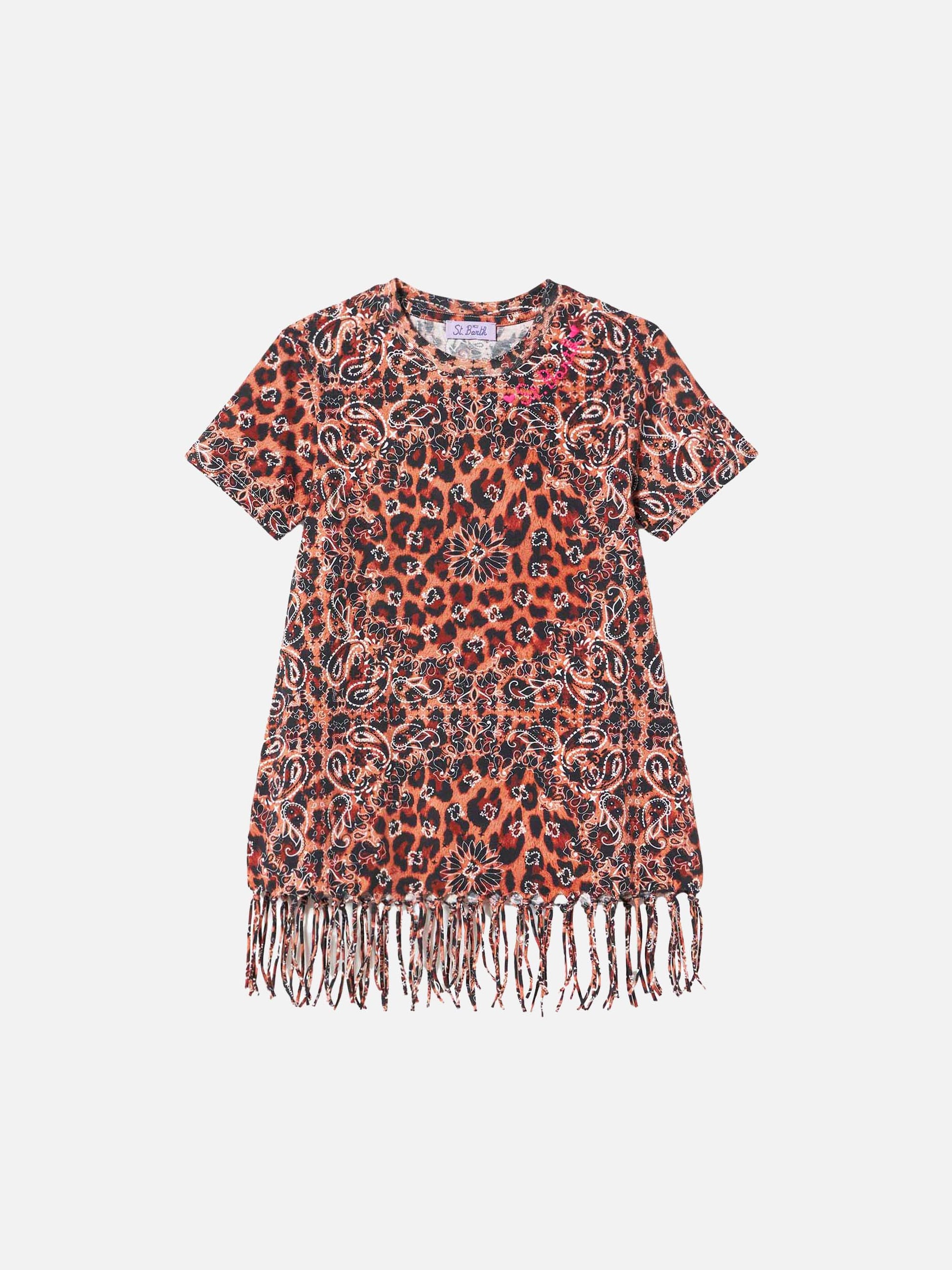 Girl Leopard Cotton Dress with Fringes Girl Leopard Cotton Dress with Fringes