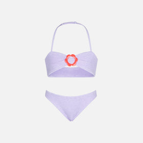 Girl lilac crinkle bikini with flower ring